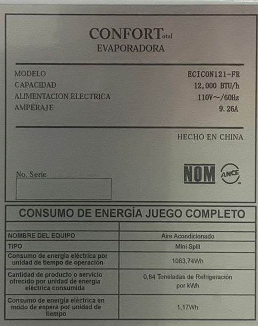 Confortotal 12BTU HEAT PUMP Wifi 115V