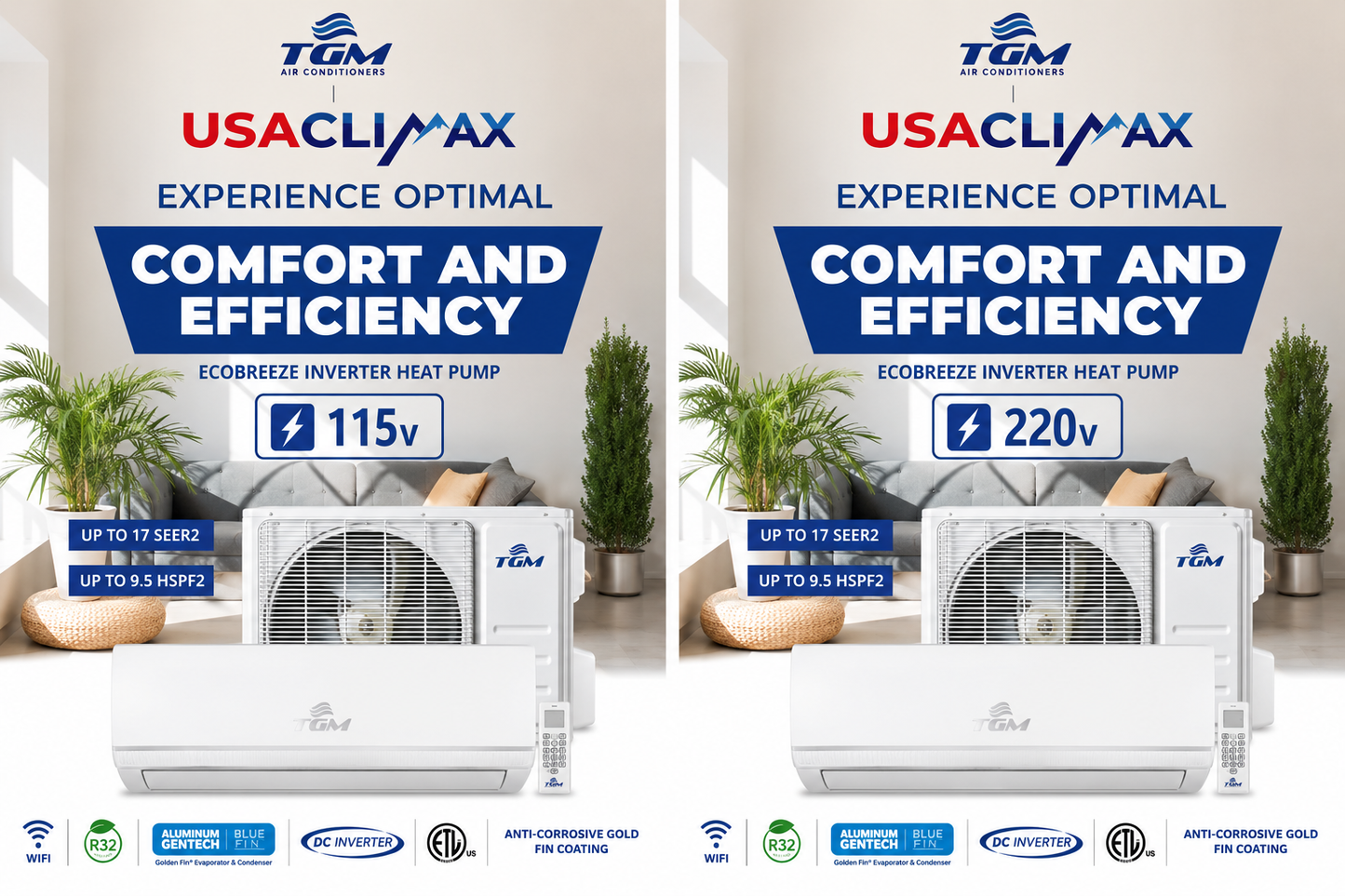 Bomba de calor TGM de 12000 BTU, 115 V, inversor, wifi