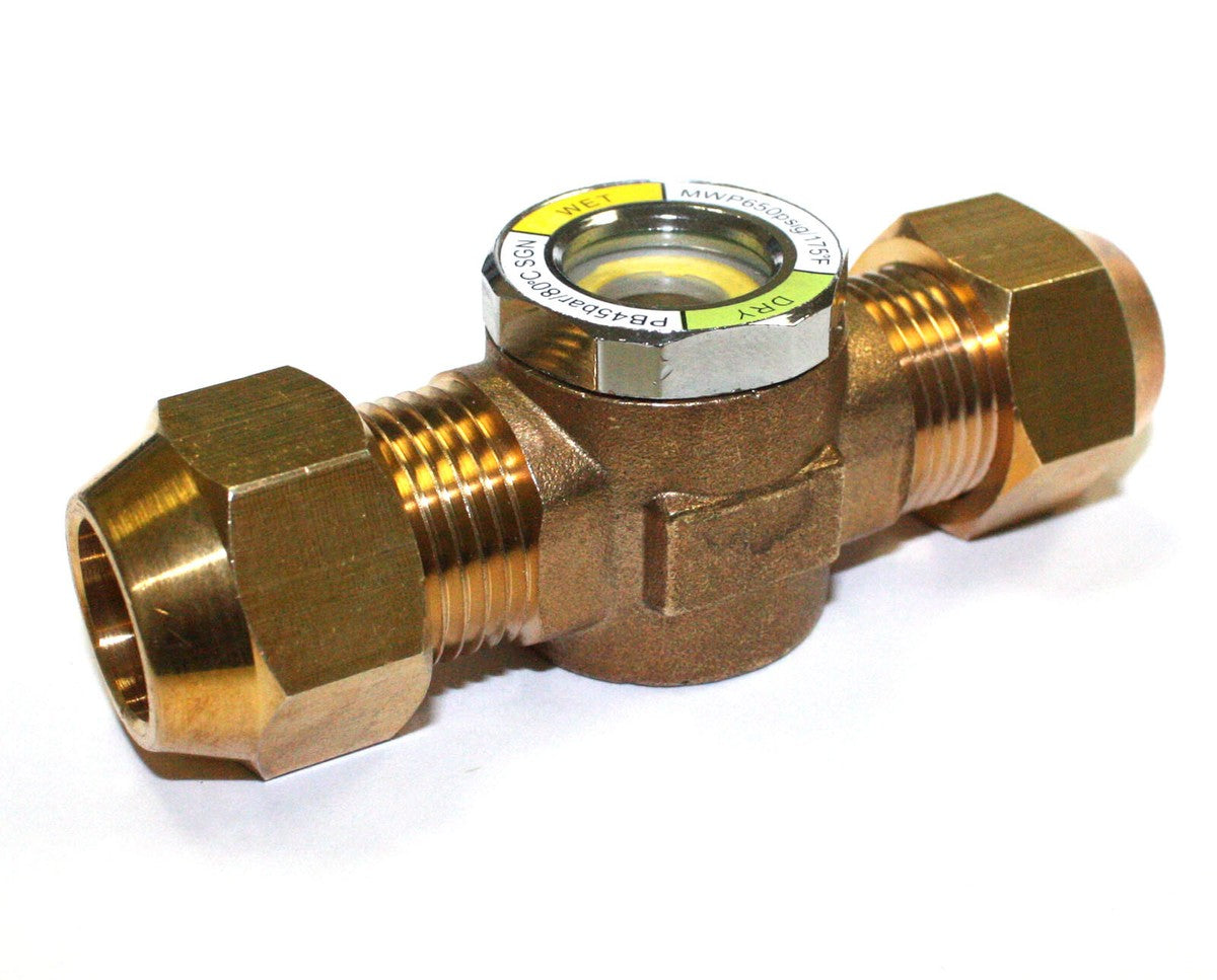 Representative HVAC liquid line sight glass with moisture indicator