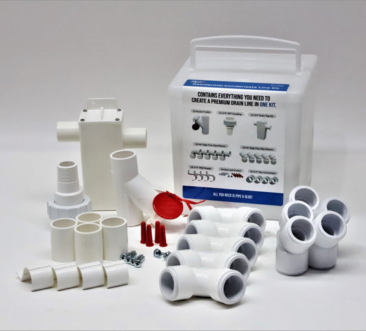Representative 3/4 inch PVC condensate drain fitting kit for HVAC