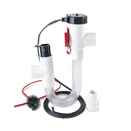 Representative 3/4 inch HVAC condensate trap and cleanout kit