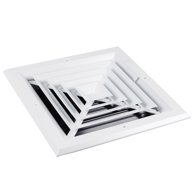 Representative four-way residential ceiling supply diffuser
