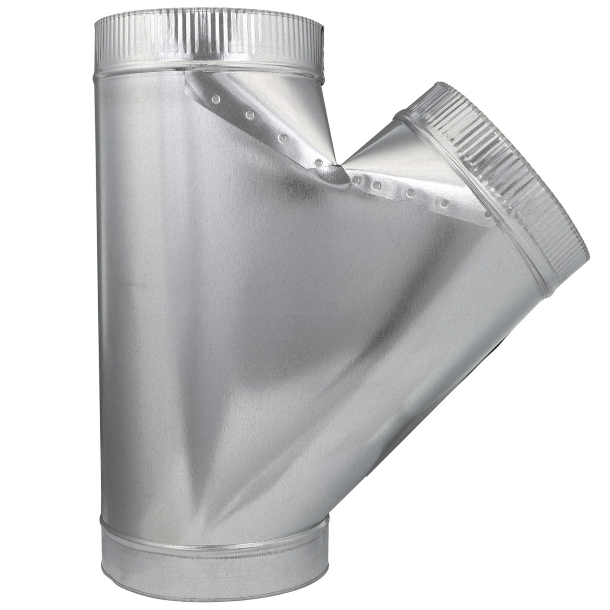Representative galvanized round HVAC duct wye